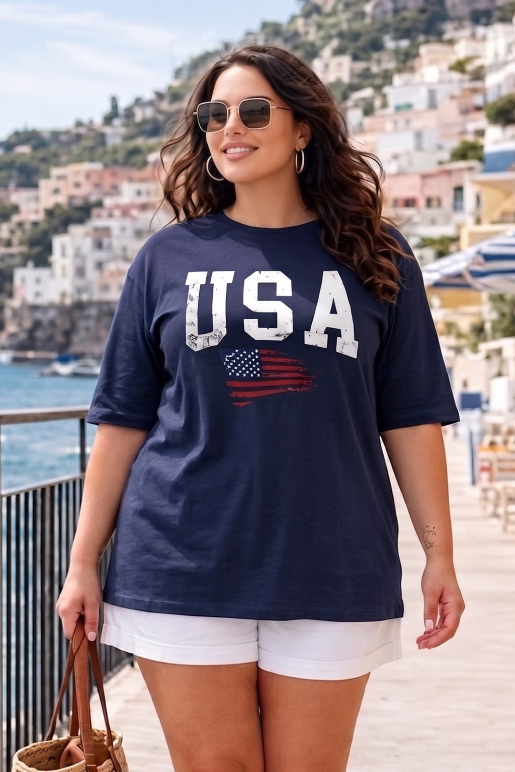 USA Navy Plus Size Printed T-shirt