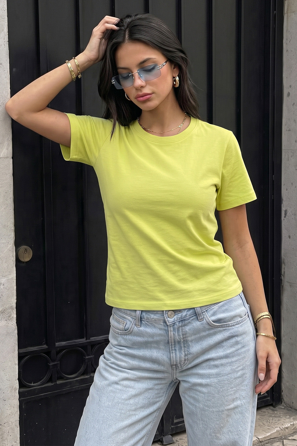 Limeade Plain V-Neck Regular Fit T-Shirt