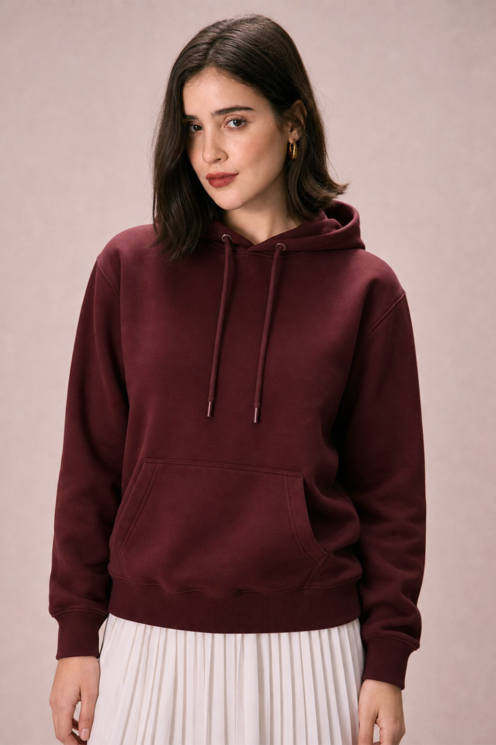 Plain Maroon Regular Fit Hoodie