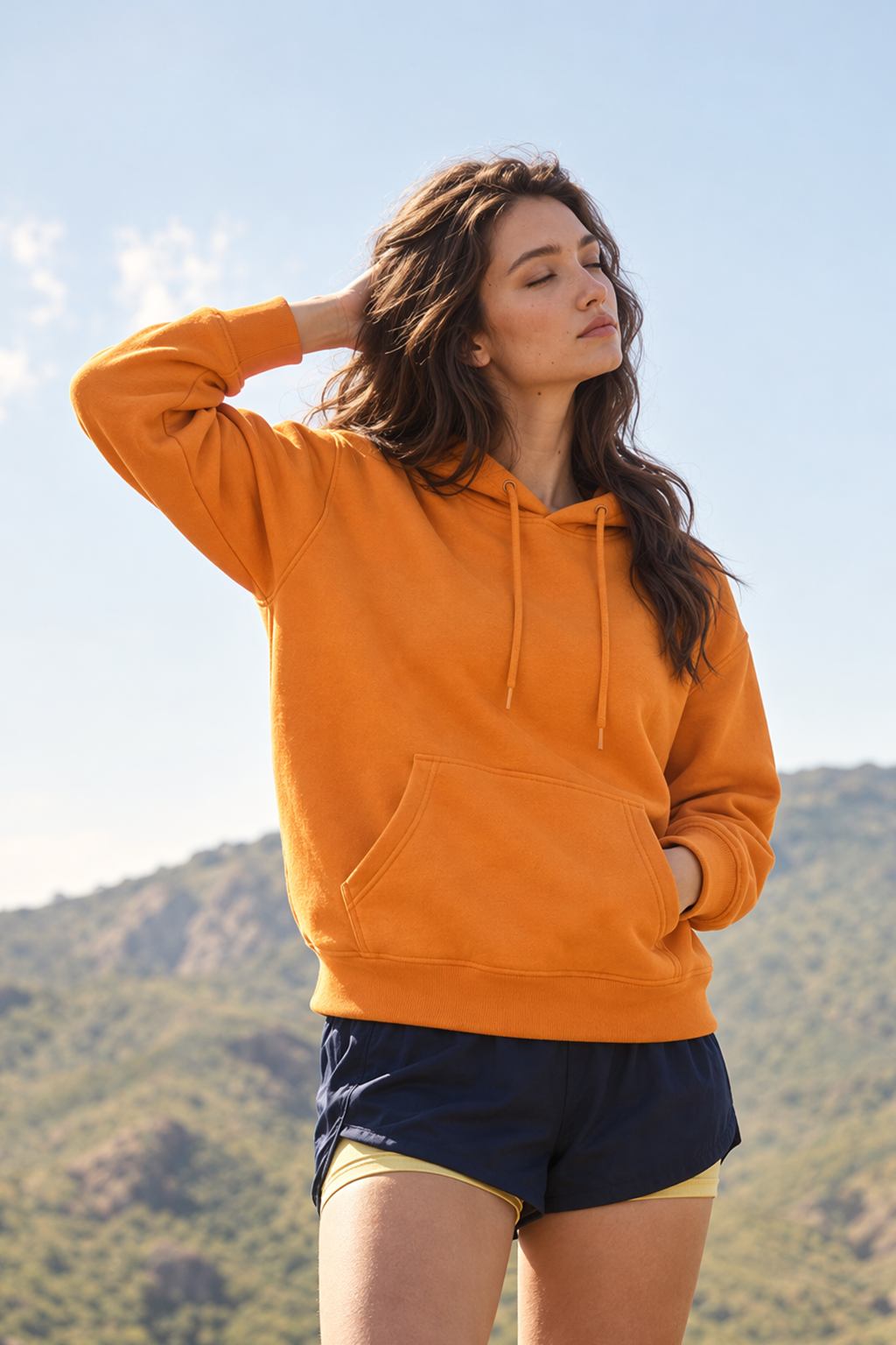 Go Through Graphic Back Printed Orange Regular Fit Hoodie