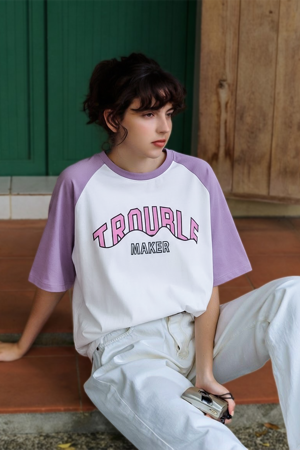 Trouble Maker White Oversized Graphic T-Shirt