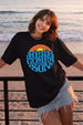 Here Comes The Sun Typographic Printed Oversized Fit Black T-Shirt