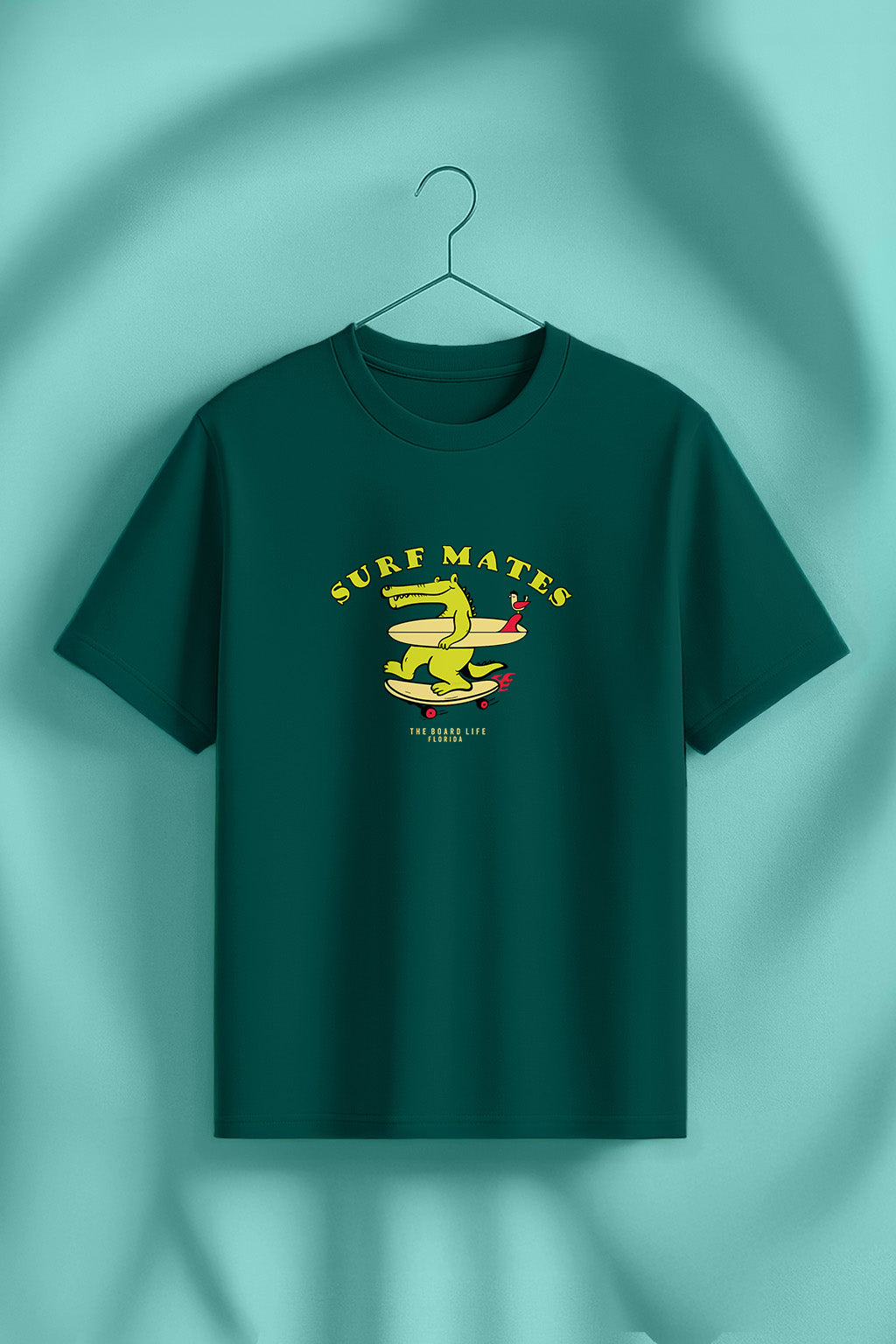 Surf Mates Green Printed Regular Fit T-Shirt