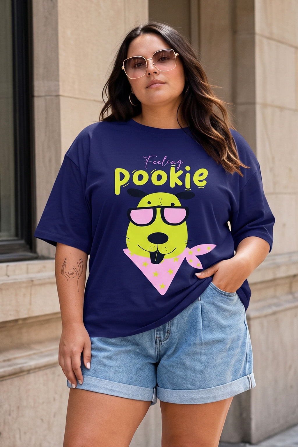 Pookie Royal Blue Plus Size Printed T-shirt