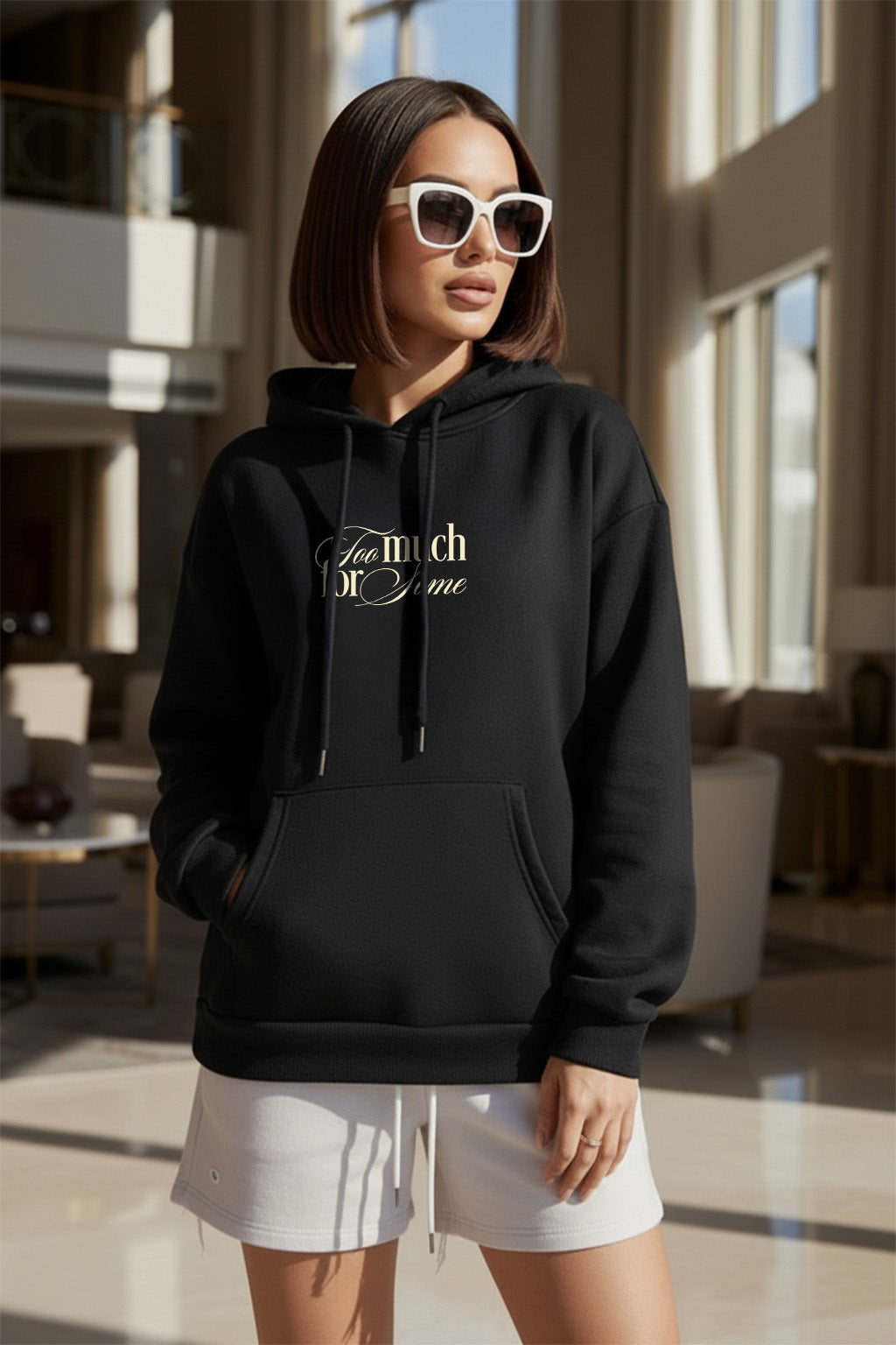 Too Much Black Maroon Oversized Printed Hoodie