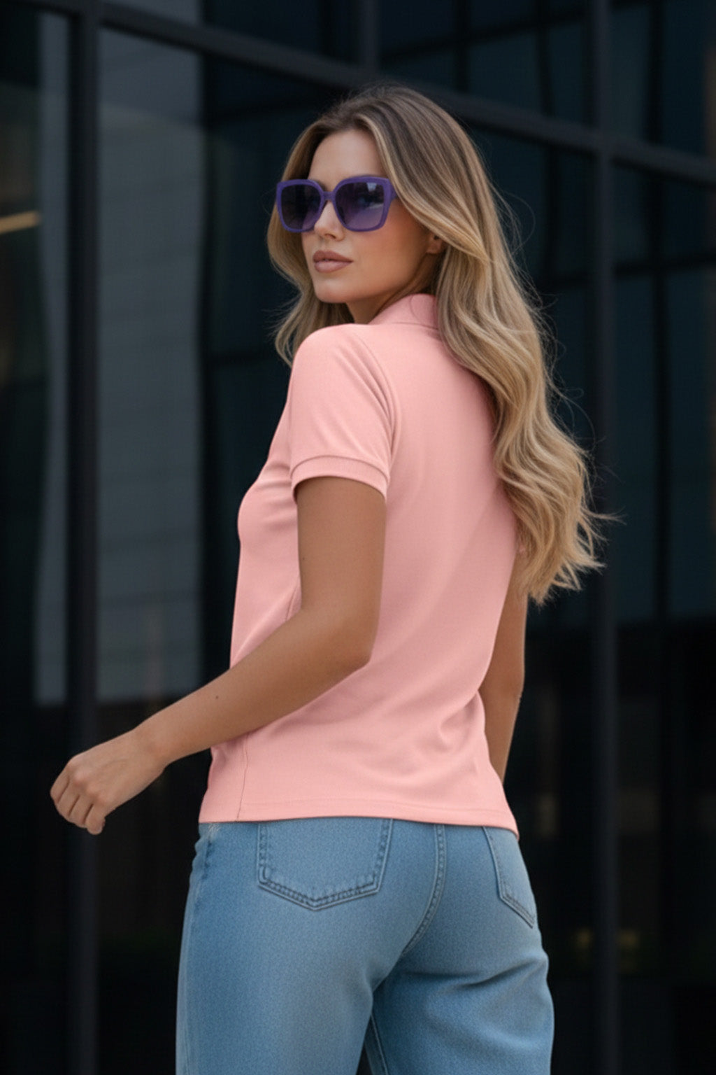 Pink Plain Cotton Regular Slim Fit Polo T-Shirt