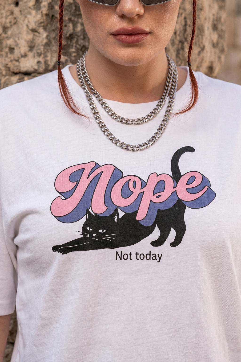 Nope White Oversized Graphic Printed T-Shirt