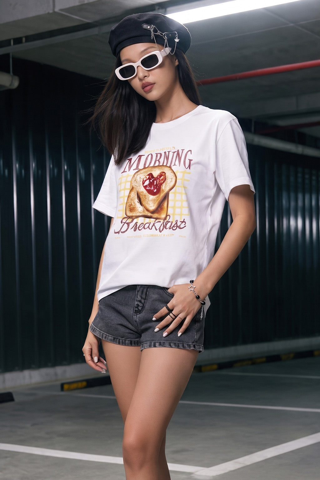 Breakfast White Printed Regular Fit T-Shirt