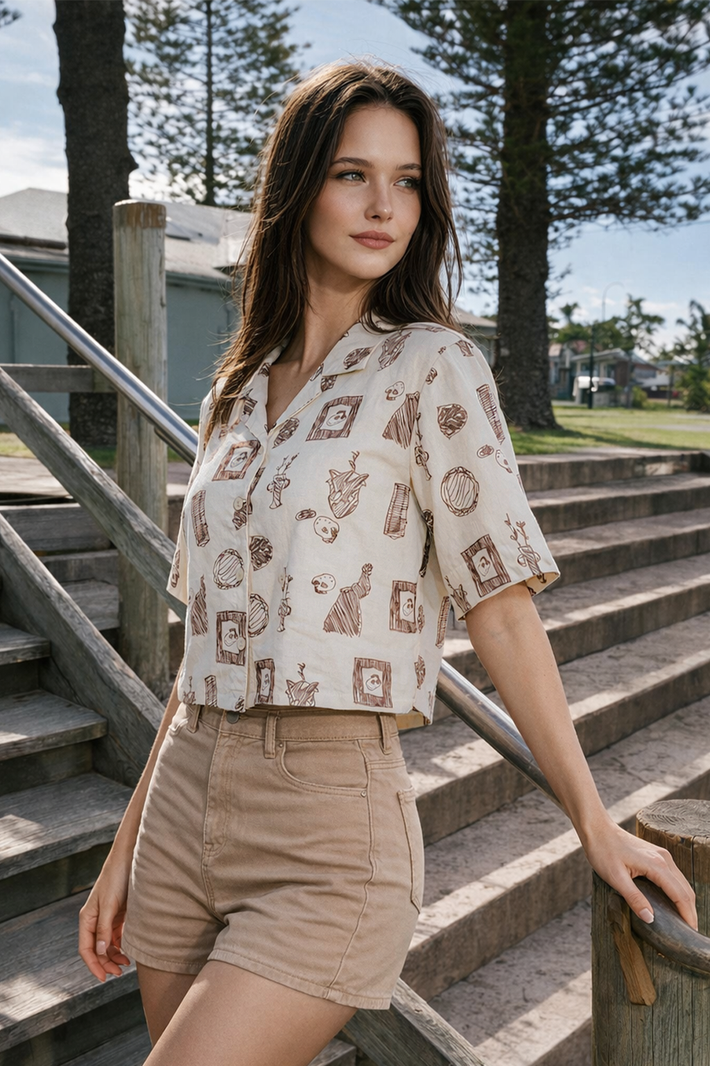 AOP Swanwhite  Oversized Crop Shirt