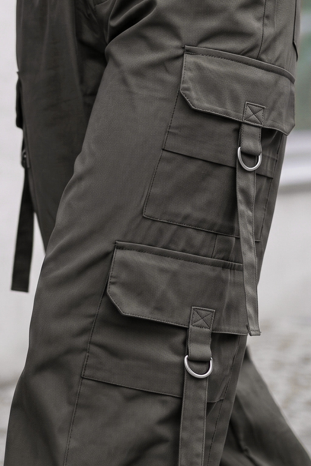 Grey 6-Pocket Drawcord Straight Fit Parachute Pant