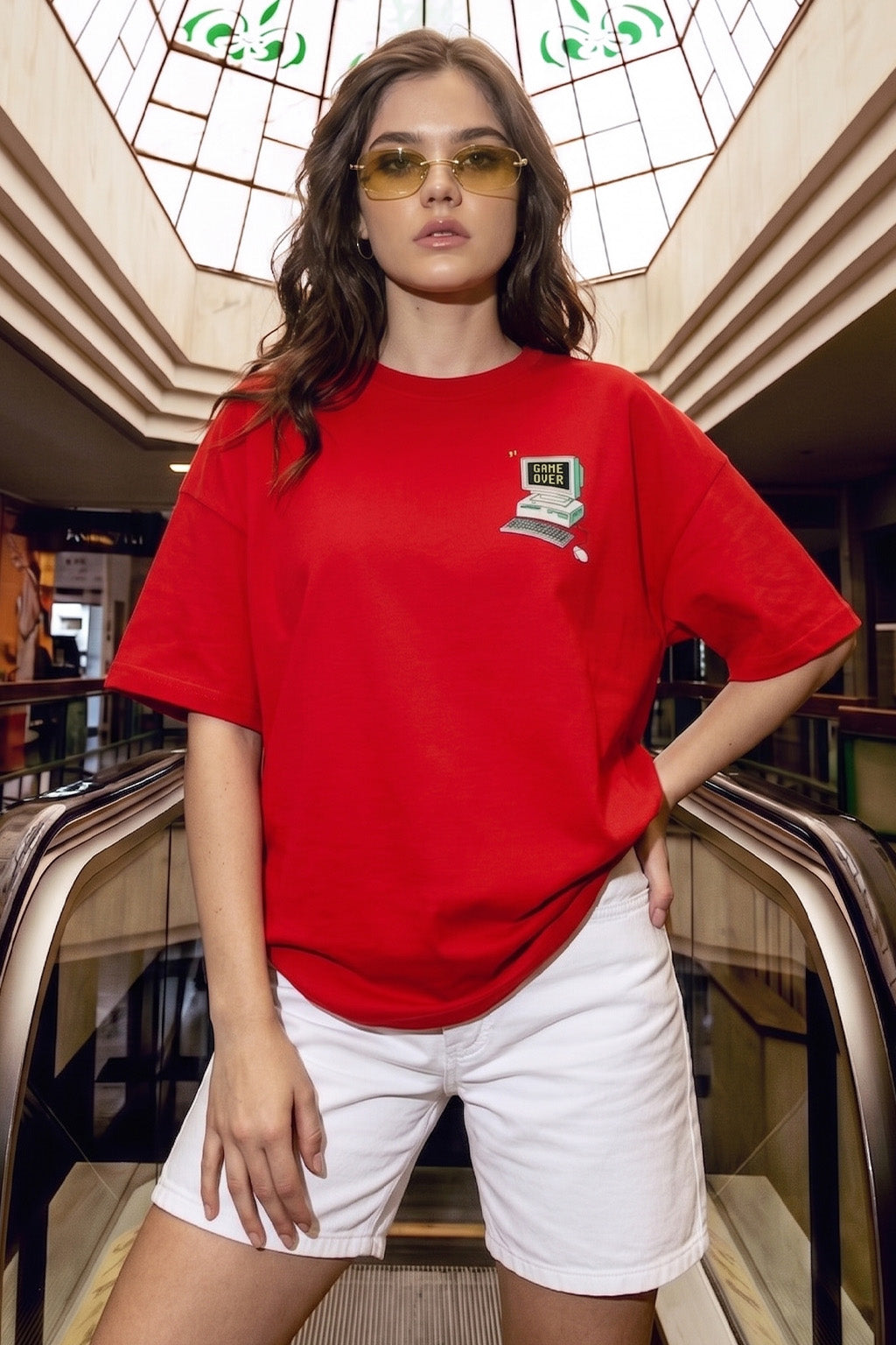 Game Over Red Oversized Fit Graphic T-Shirt
