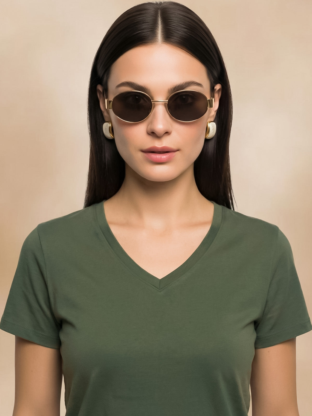 Olive Plain V-Neck Regular Fit T-Shirt