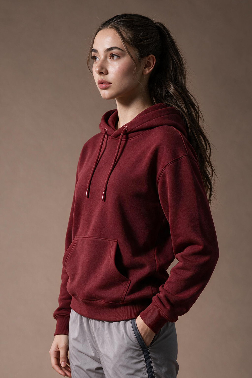 Maroon Plain Spun Regular Fit Hoodie