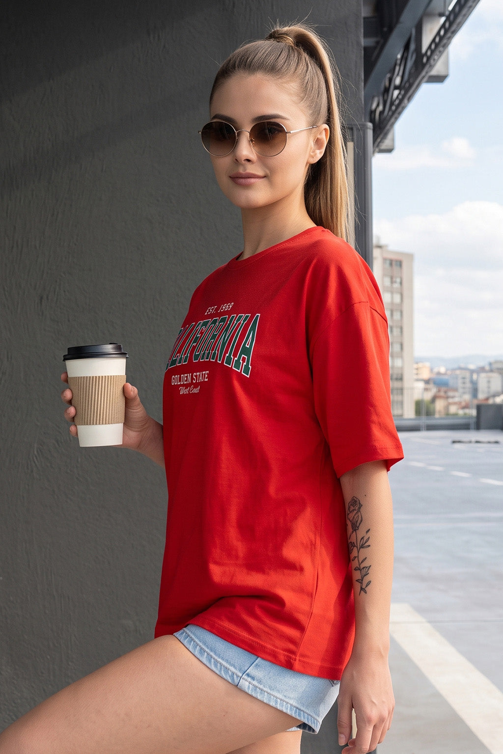 California Red Oversized Typographic T-Shirt