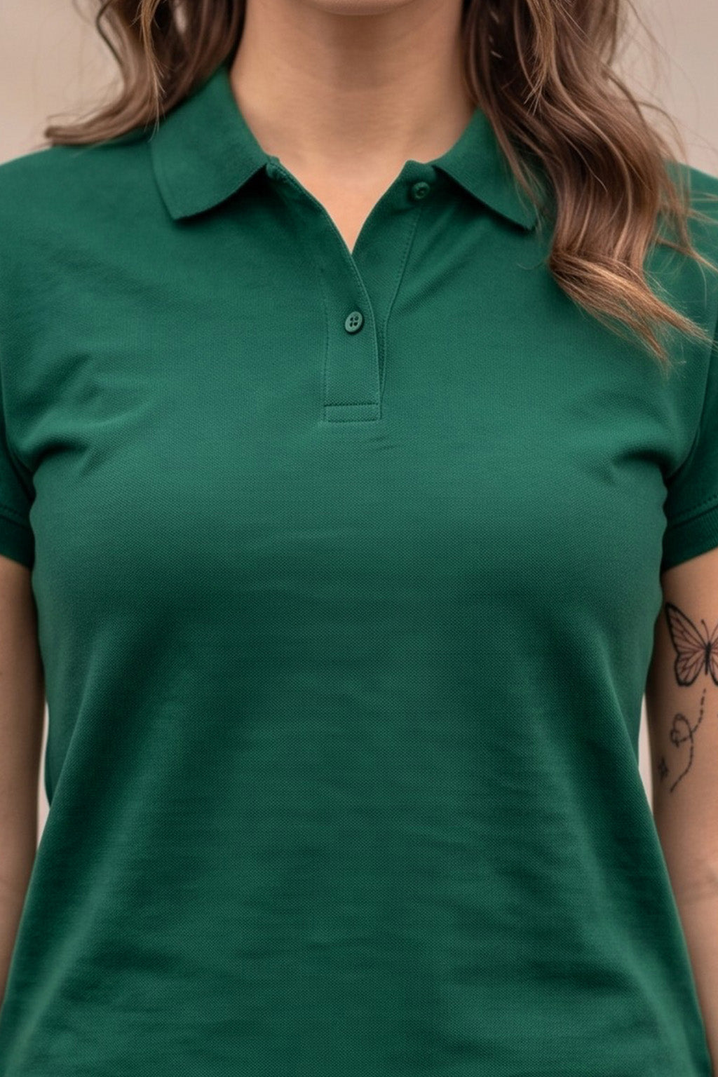 Green Plain Cotton Regular Slim Fit Polo T-Shirt
