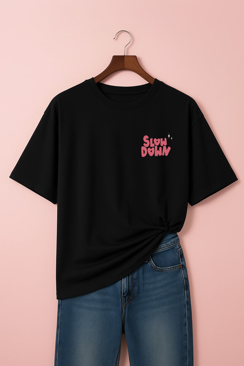 Slow Down Black Plus Size Printed T-shirt