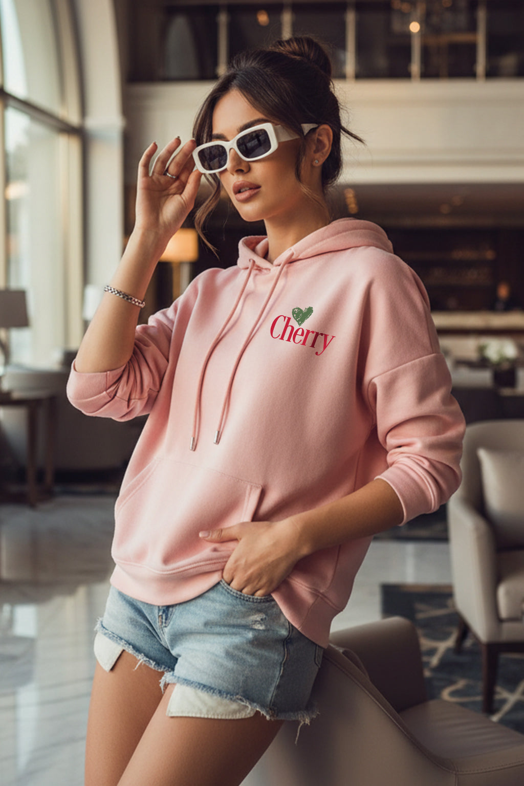 Cherry Infusion Pink Oversized Printed Hoodie