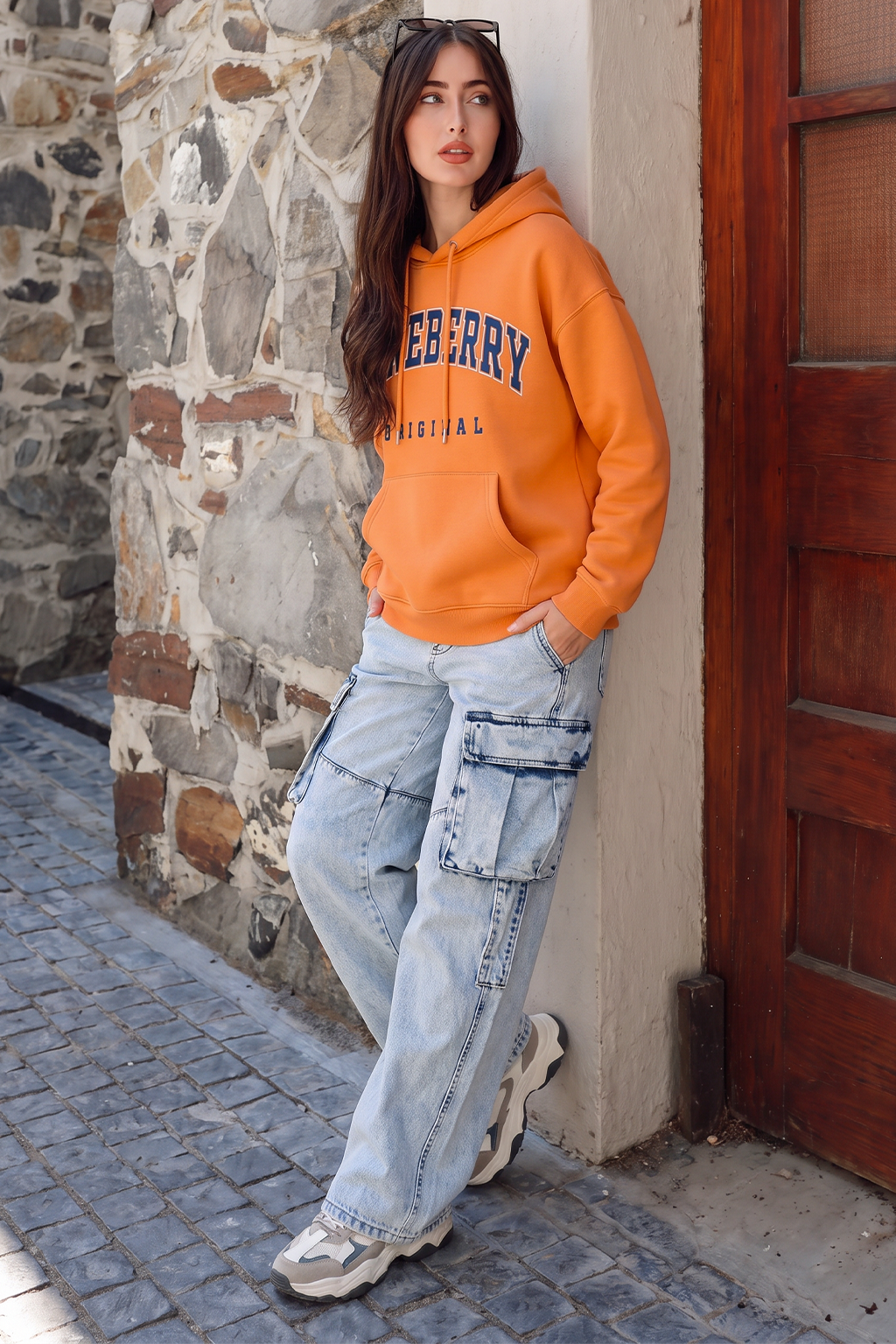 Juneberry Original Orange Graphic Printed Oversized Hoodie