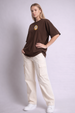 Kitten Brown Oversized Graphic Printed T-Shirt