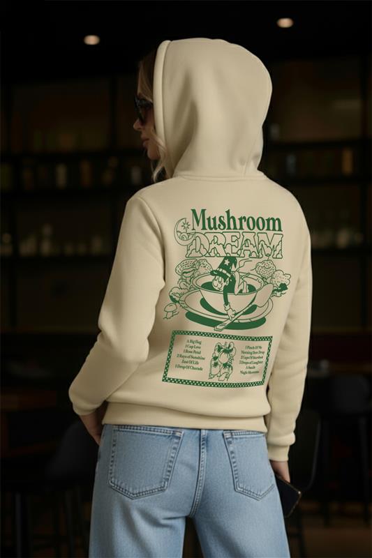 Mushroom Graphic Printed Marshmallow Regular Fit Hoodie
