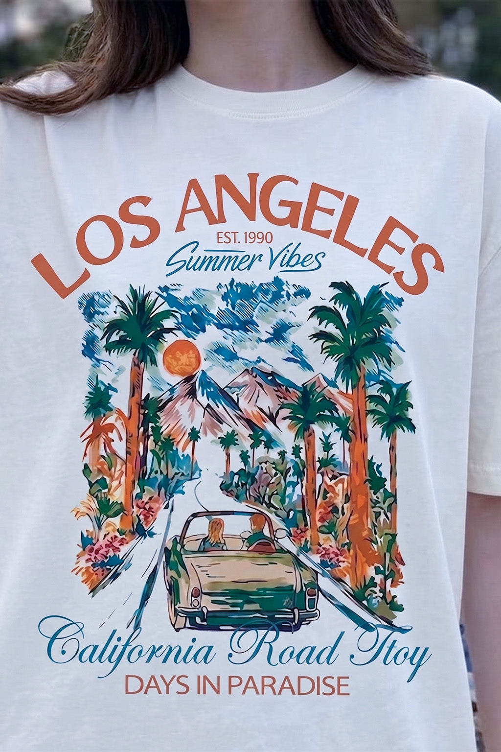 Los Angeles White Oversized Graphic Printed T-Shirt