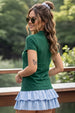 Green Plain Cotton Regular Slim Fit Polo T-Shirt