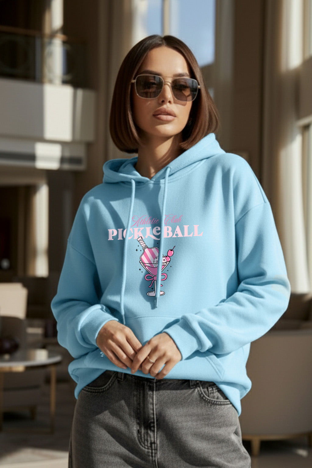 Pickerball Blue Oversized Printed Hoodie