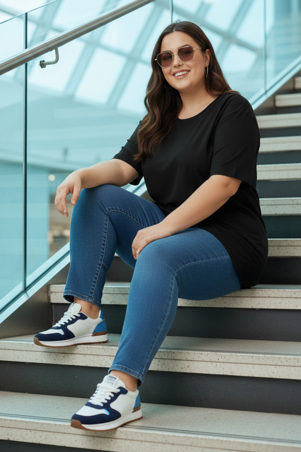 Black Plain Plus Size Oversized T-shirt