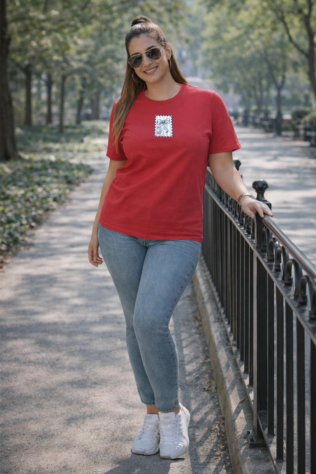 Bow Stamp Red Plus Size Printed T-shirt
