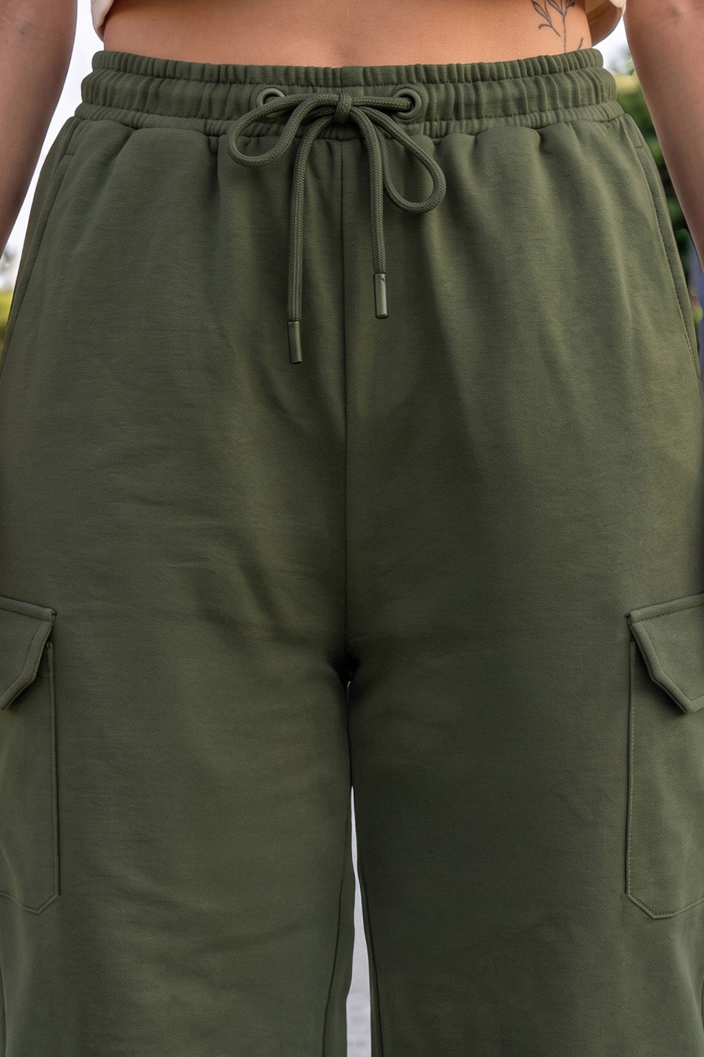 Olive Plain Baggy Fit Cargo Jogger