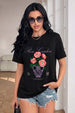 Rose Garden Black Printed Regular Fit T-Shirt