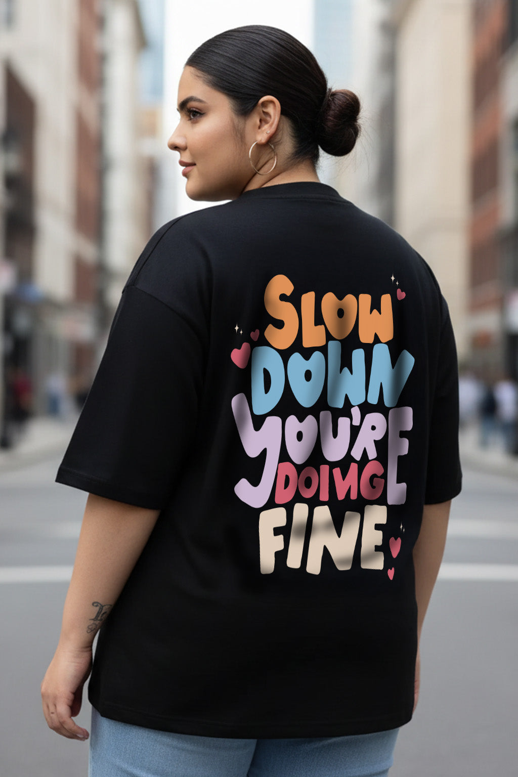 Slow Down Black Plus Size Printed T-shirt
