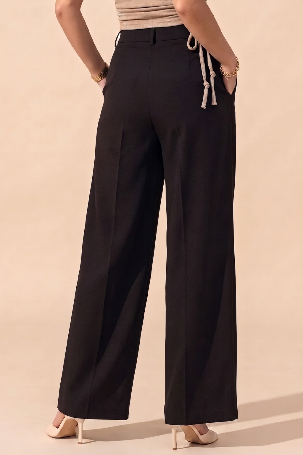 Black Classic Pleat Tailored Wide-Leg Korean Pant