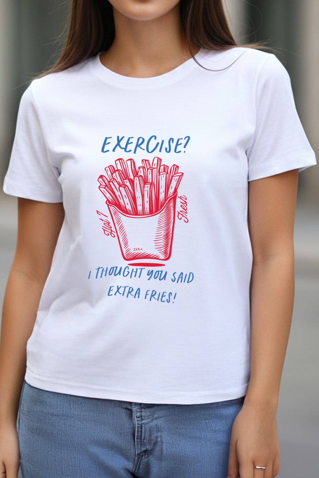 Extra Fries White Printed Regular Fit T-Shirt