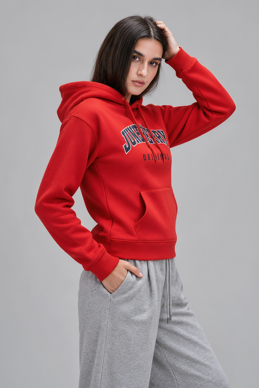 Juneberry Original Red Oversized Graphic Printed Hoodie