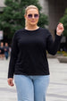 Black Plain Full Sleeve Plus Size T-shirt