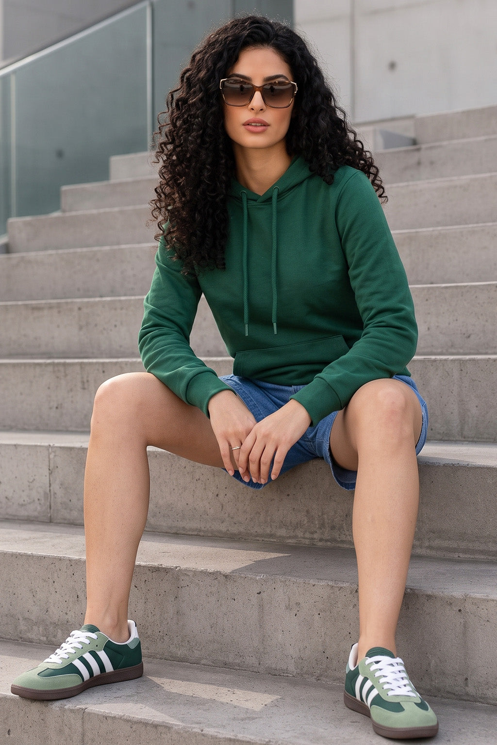 Green Plain Spun Regular Fit Hoodie