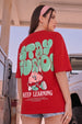 Stay Curious Red Oversized Typographic T-Shirt