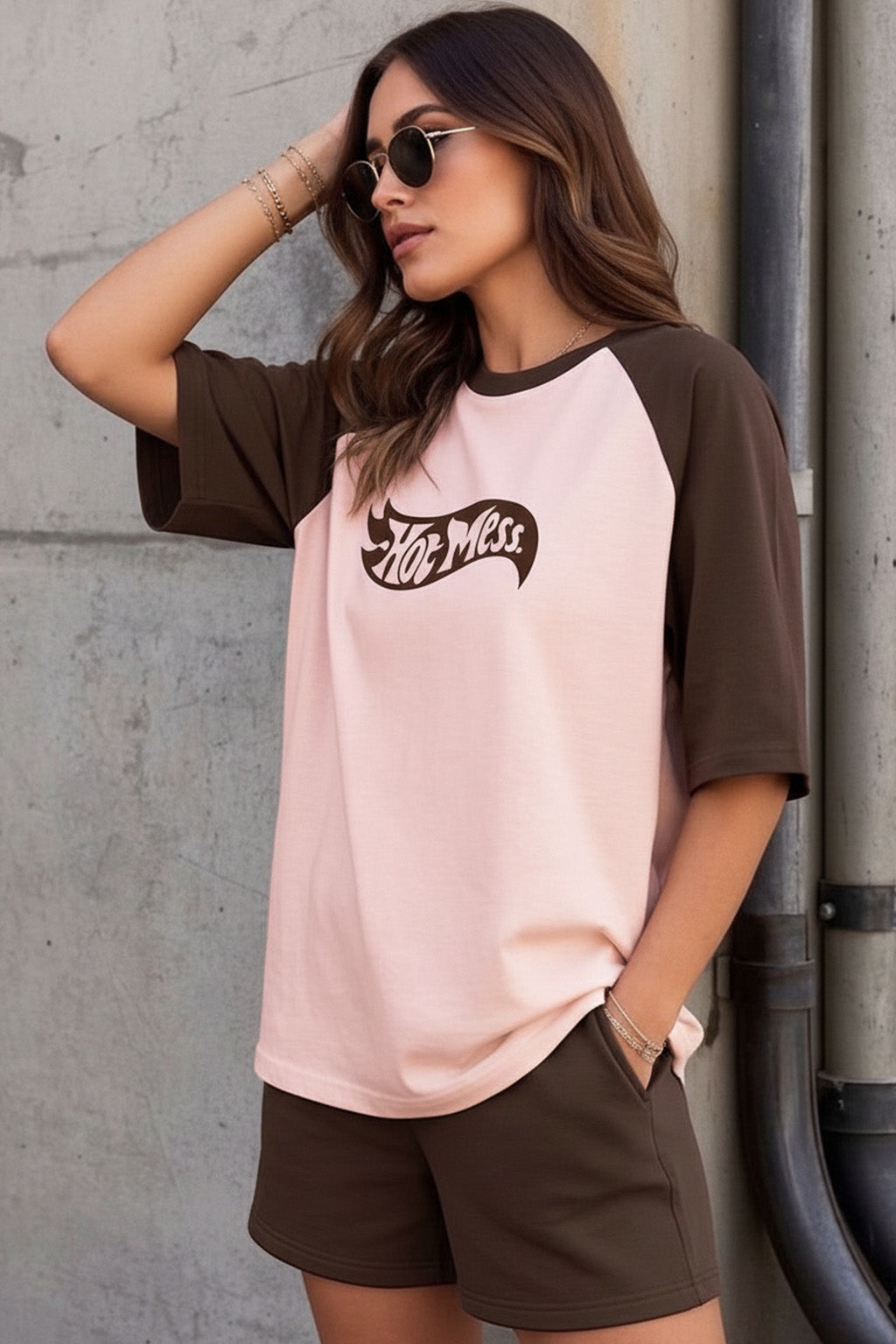 Hot Mess Brown Oversized Graphic Printed T-Shirt