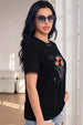 Rose Garden Black Printed Regular Fit T-Shirt