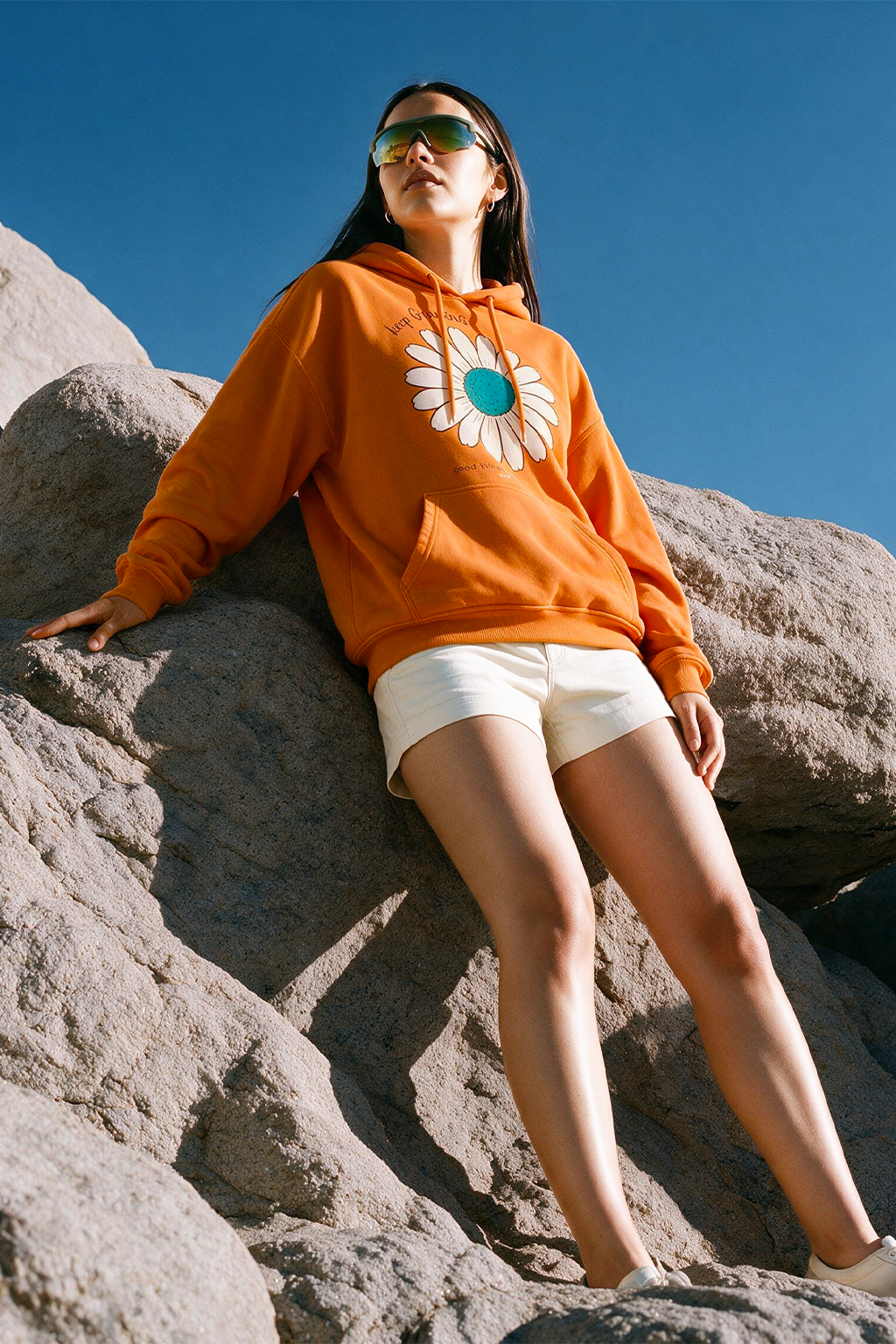 Keep Growing Graphic Printed Orange Oversized Hoodie