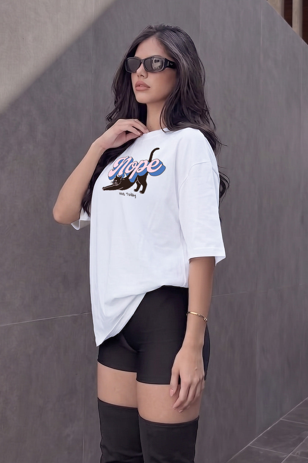 Nope White Oversized Graphic Printed T-Shirt