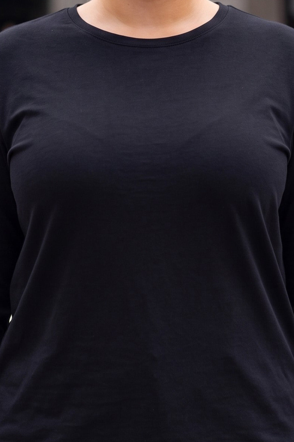 Black Plain Full Sleeve Plus Size T-shirt