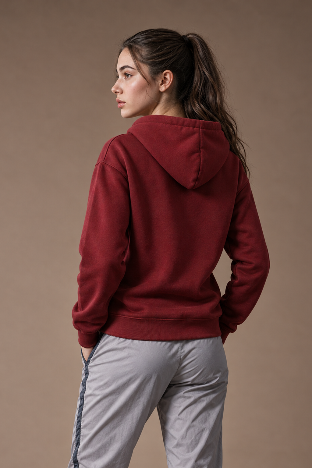 Maroon Plain Spun Regular Fit Hoodie