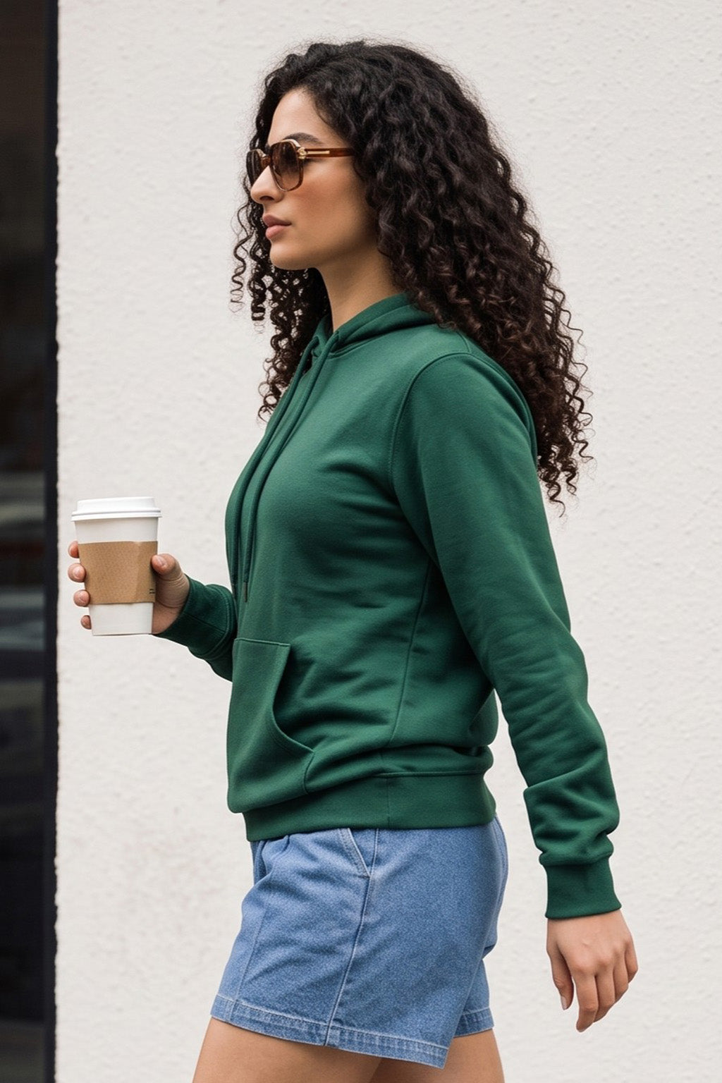 Green Plain Spun Regular Fit Hoodie