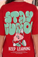 Stay Curious Red Oversized Typographic T-Shirt
