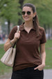 Brown Plain Cotton Regular Slim Fit Polo T-Shirt