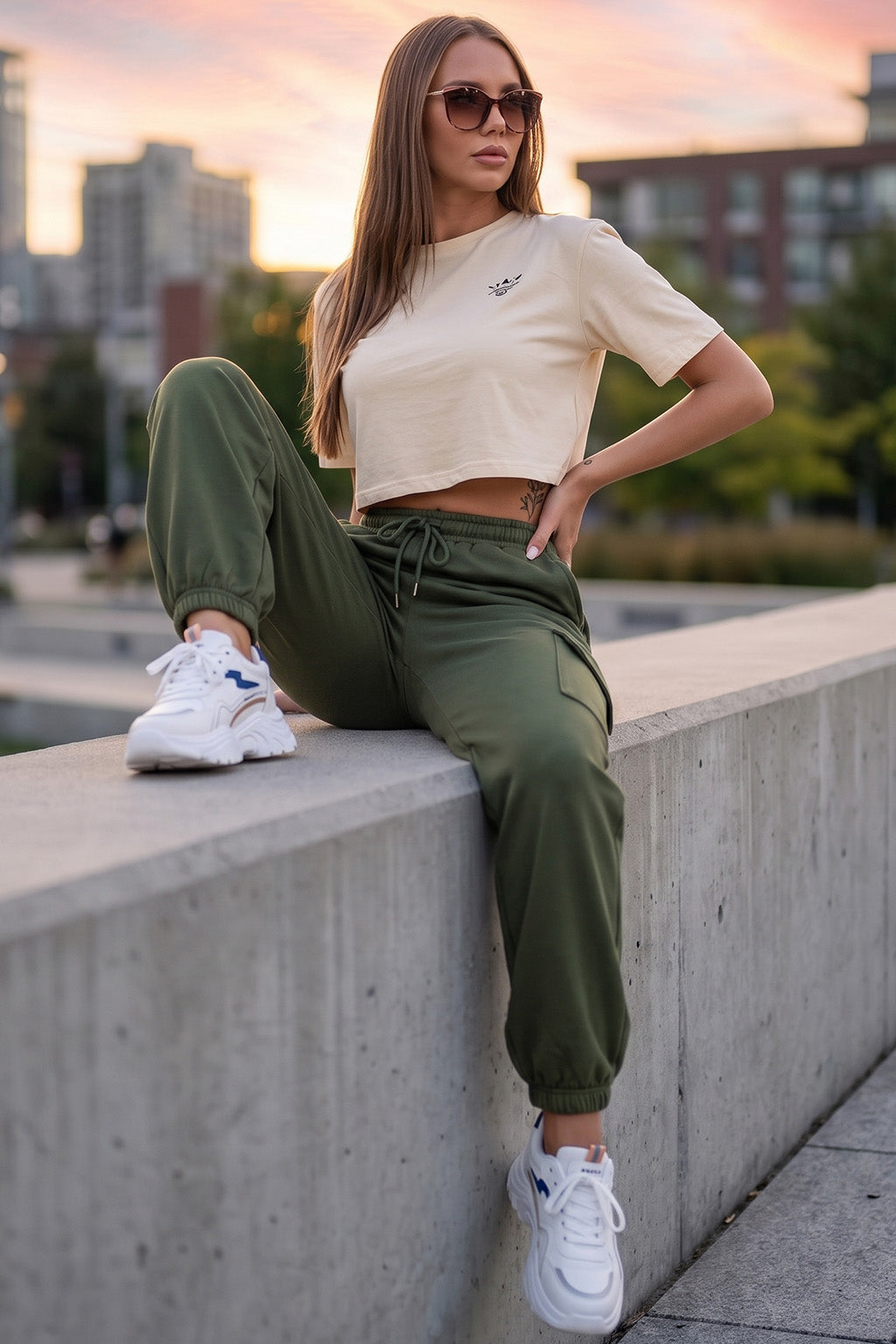 Olive Plain Baggy Fit Cargo Jogger