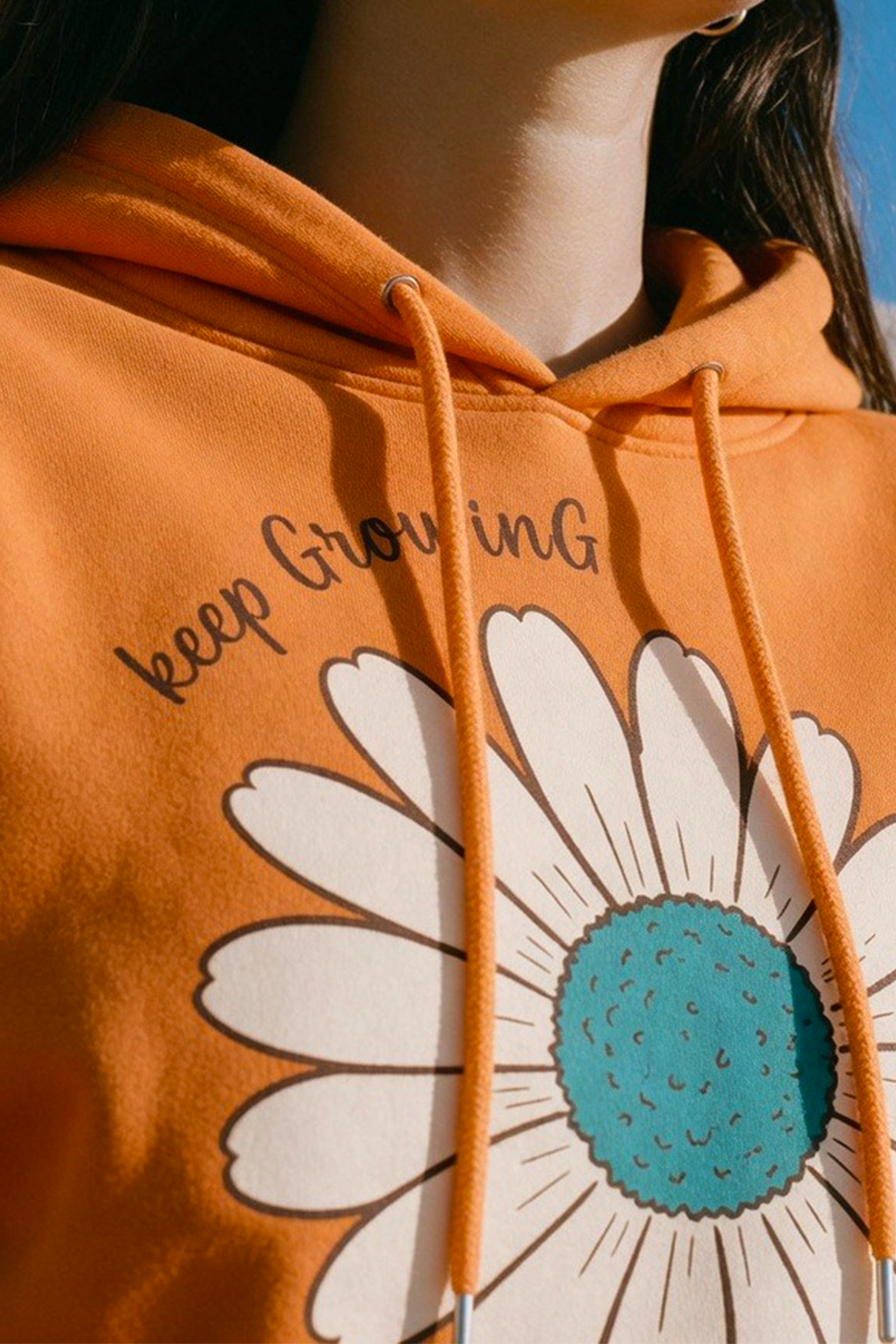 Keep Growing Graphic Printed Orange Oversized Hoodie