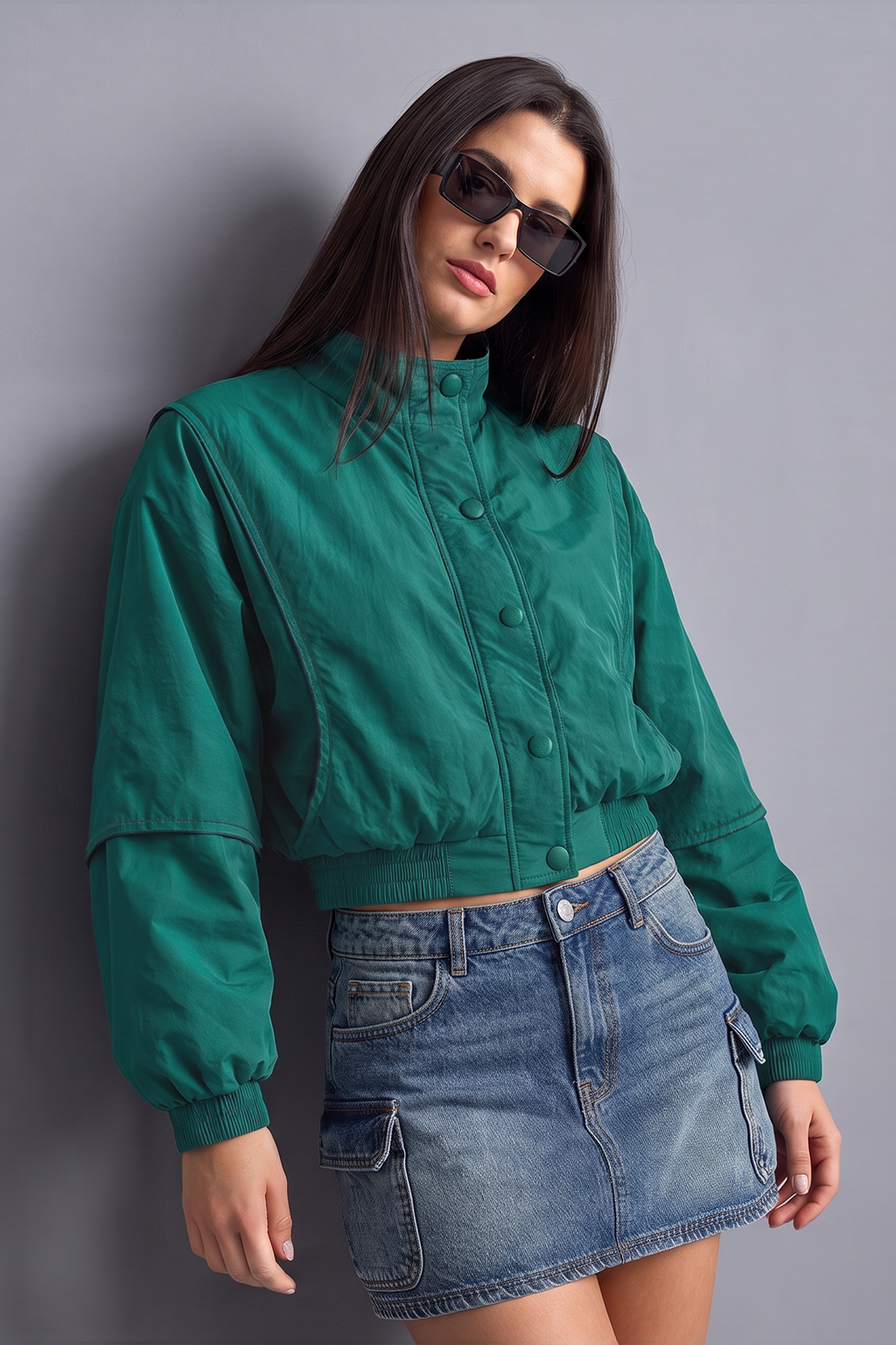 STAND COLLAR GREEN JACKET